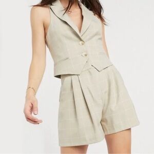 ISO (IN SEARCH OF) - ASOS stone colored windowpane plaid suit vest and/or shorts
